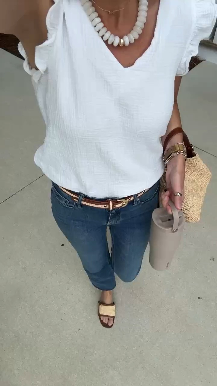 I am 5’11” wearing small in the top and 28x30 in the jeans.  Sandals true to size.

#LTKmomlife #LTKgrwm #LTKootd