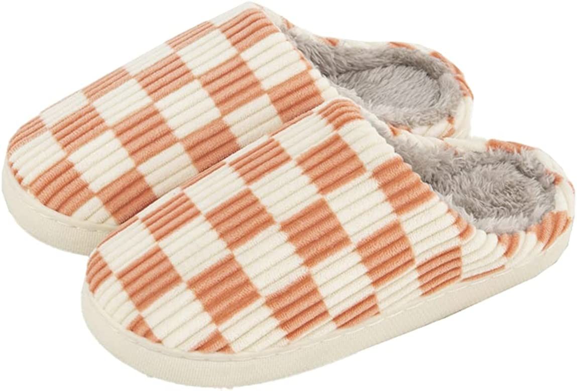 Women Men House Slippers Soft Plaid Scuff Slides Cozy Memory Foam Slipper Slip on Warm Checkered Sho | Amazon (US)