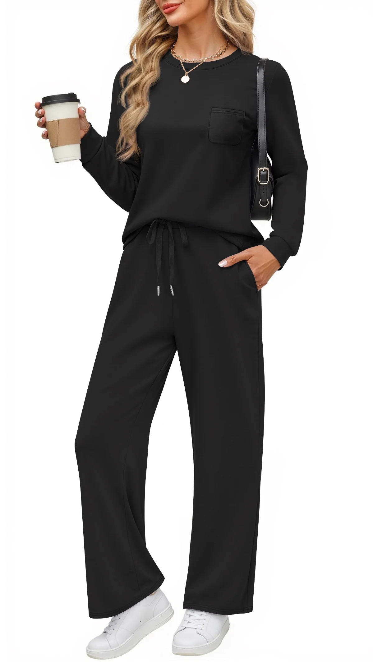 Fantaslook Two Piece Lounge Sets for Women Fall Outfits Long Sleeve Tops Wide Leg Pants Matching ... | Walmart (US)