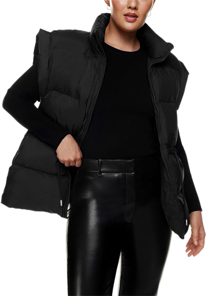 VATEAMI Women's Quilted Puffer Vest Lightweight Zip Up Stand Collar Adjustale Waist Sleeveless Padde | Amazon (US)