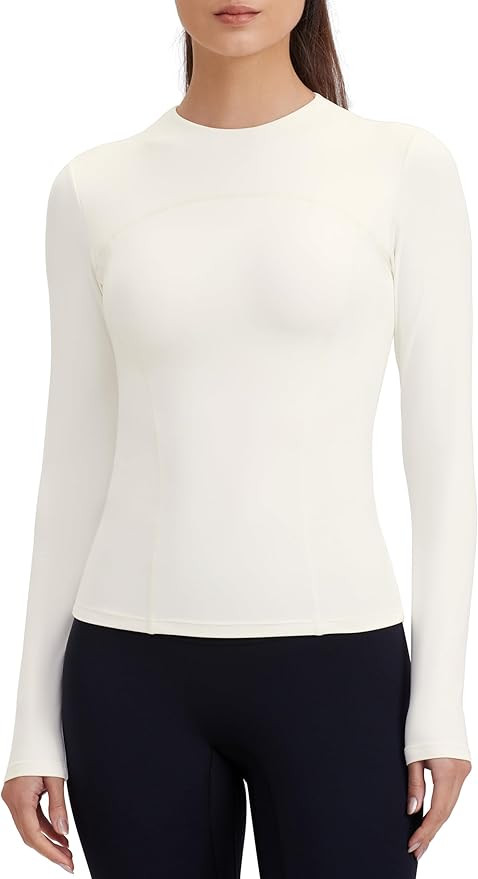 Womens Yoga Tops Long Sleeve Tight Workout Shirts Slim Fit Stretch Cream Feeling Gym Athletic Tee... | Amazon (US)