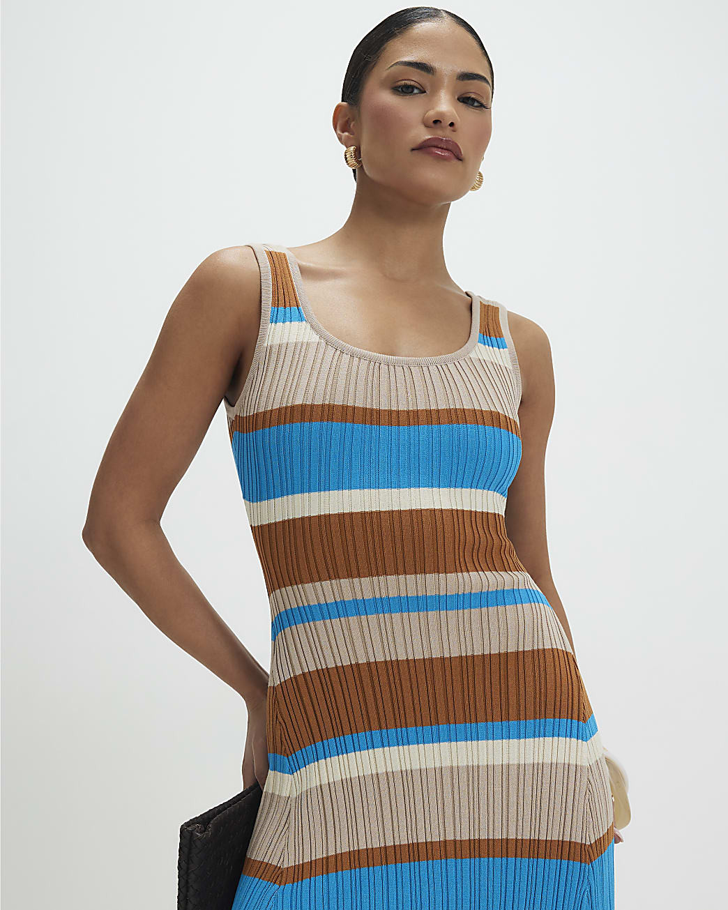 Petite Brown Knitted Striped Maxi Dress | River Island UK & IE
