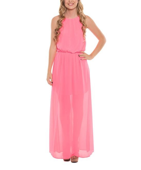 Coveted Clothing Women's Maxi Dresses NEONPINK - Neon Pink Blouson Maxi Dress | Zulily