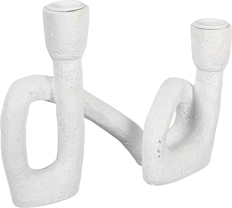 Bloomingville Modern Sculptural Double, White Taper Candle Holder | Amazon (US)
