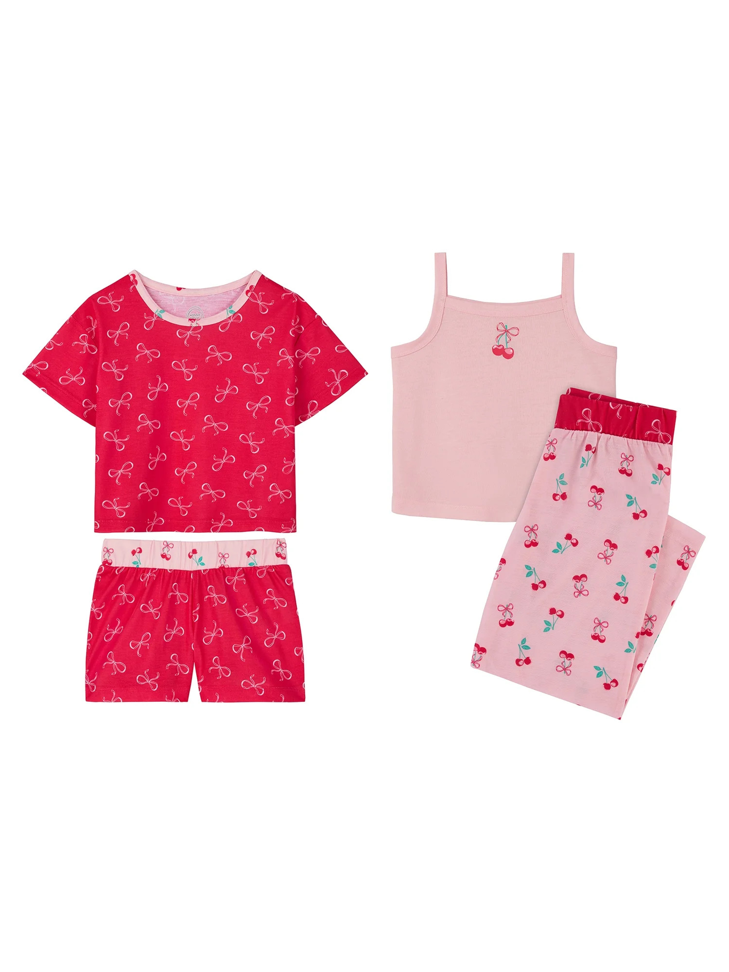 Wonder Nation Girls Tank, Short Sleeve Top, Sleep Shorts and Sleep Pant Pajama Set, 4-Piece, Size... | Walmart (US)