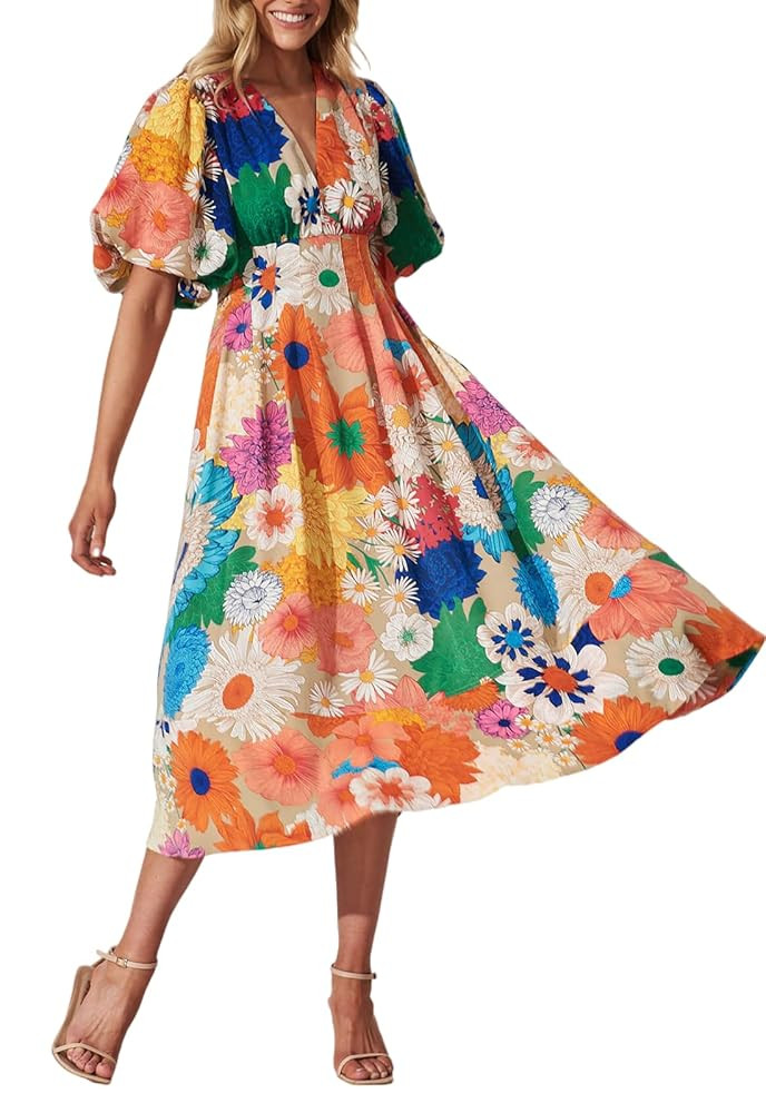 Women's Floral Maxi Dress Summer Fall Wedding Guest Dress | Amazon (US)