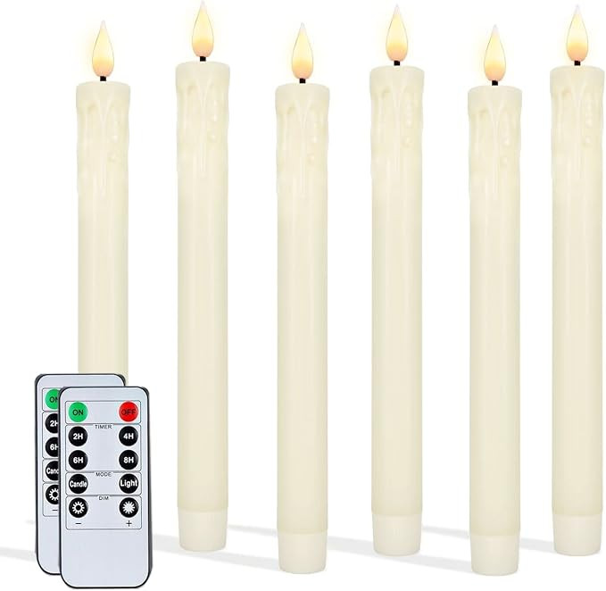 5plots Drip Wax Look Flameless Flickering Taper Candles with 2 Remotes and Timer，Relastic Batte... | Amazon (US)