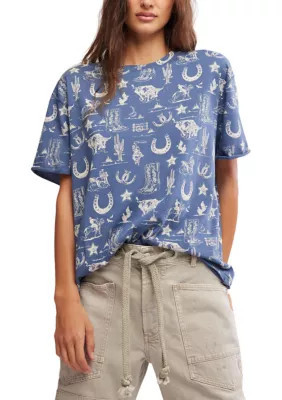 Free People Women's We The Free Painted Floral Tee, Navy Blue, Small | Belk
