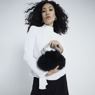 Black Feather Cross Body Bag | River Island UK & IE