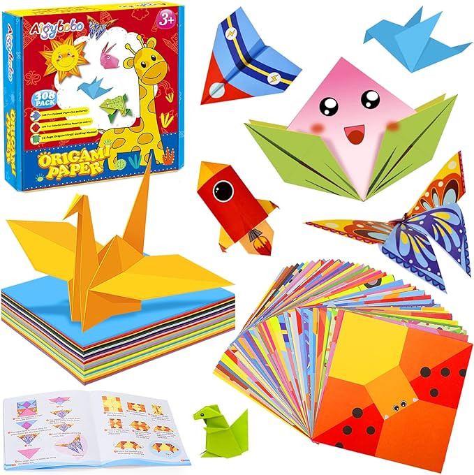 Aigybobo Origami Paper Set, 308PCS Kids Craft Paper Kit with Instructional Book for Girls Age 6,7... | Amazon (US)