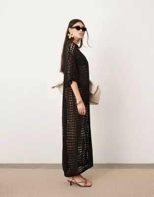 ASOS EDITION knitted button through maxi dress in black | ASOS | ASOS (Global)