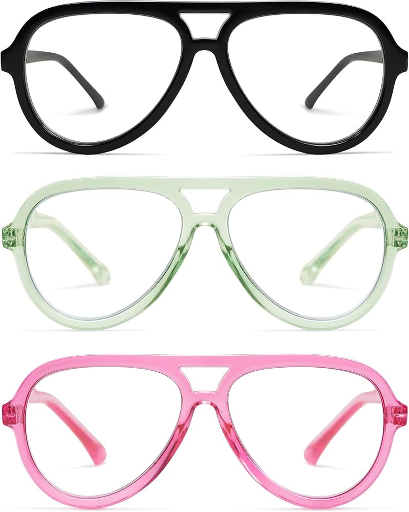 AMOMOMA 3 Pack Retro Aviator Reading Glasses for Women Men,Classic Large Oversized Reader Blue Li... | Amazon (US)