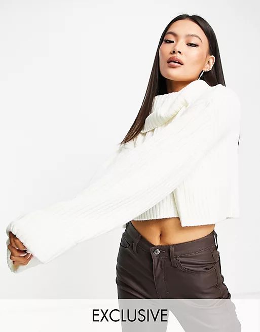ASYOU cropped roll neck knitted sweater in cream | ASOS (Global)