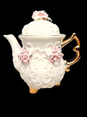 VintageCracker Barrel Pink Roses Tea Set~Ivory Porcelain~10K Gold Trim~ | eBay US