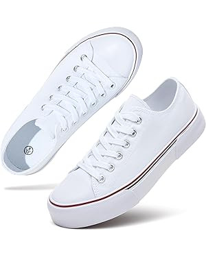 hash bubbie White Sneakers for Women Low Top Canvas Shoes Womens Canvas Sneakers Women's Fashion ... | Amazon (US)