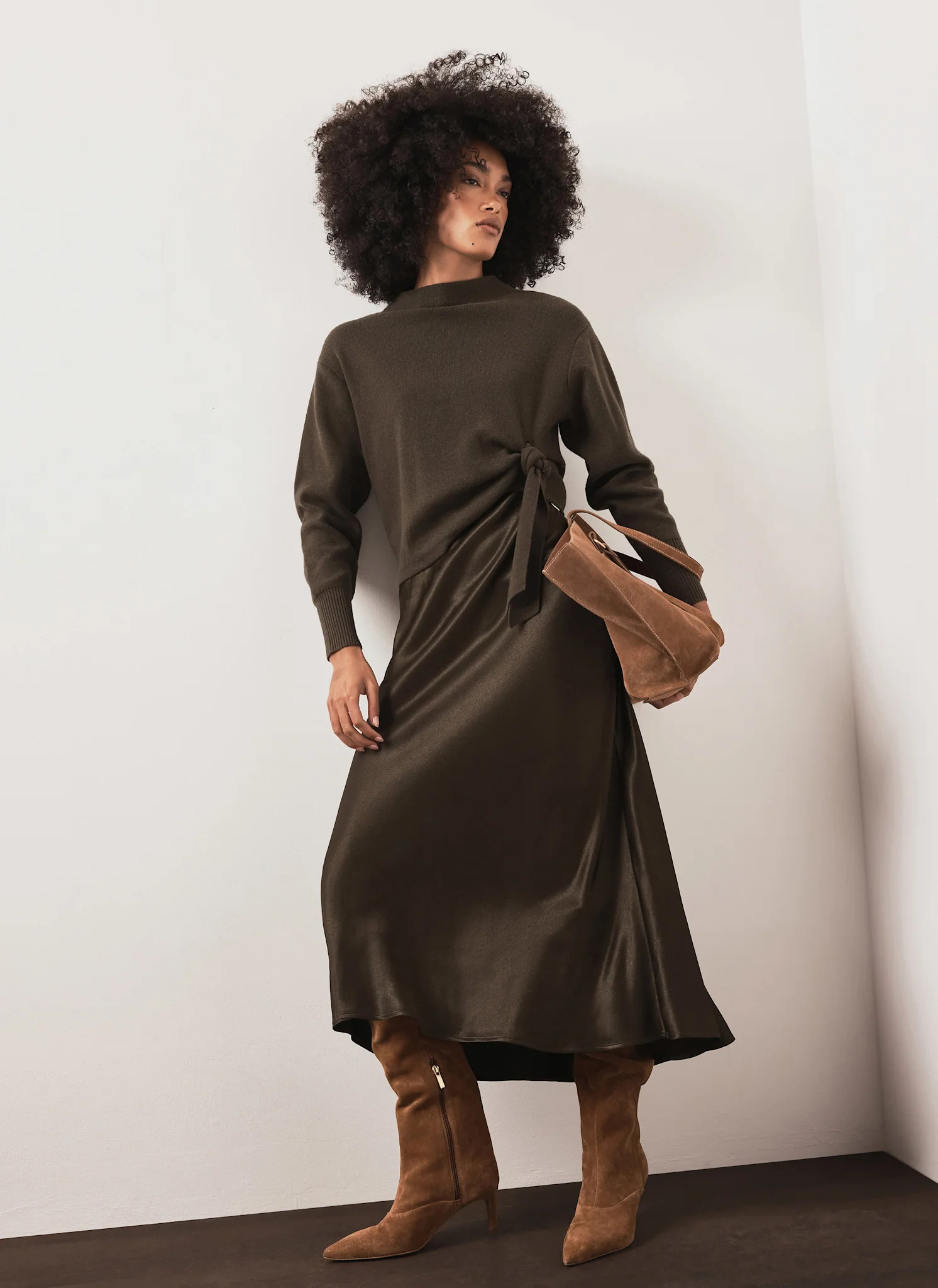 Khaki 2-in-1 Midi Dress | Mint Velvet - ROW