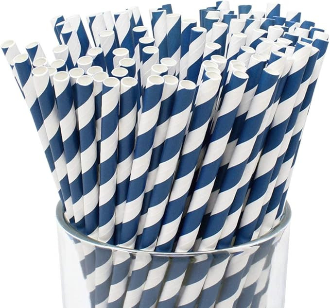 Just Artifacts Premium Biodegradable Disposable Drinking Striped Paper Straws (100pcs, Navy Blue) | Amazon (US)