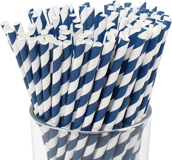 Just Artifacts Premium Biodegradable Disposable Drinking Striped Paper Straws (100pcs, Navy Blue) | Amazon (US)