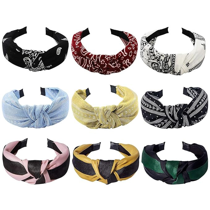 Headbands for Women 9 Pack, 3 Knotted Headbands and 6 Boho Hairbands, Fashion Cute Elegant Wide h... | Amazon (US)