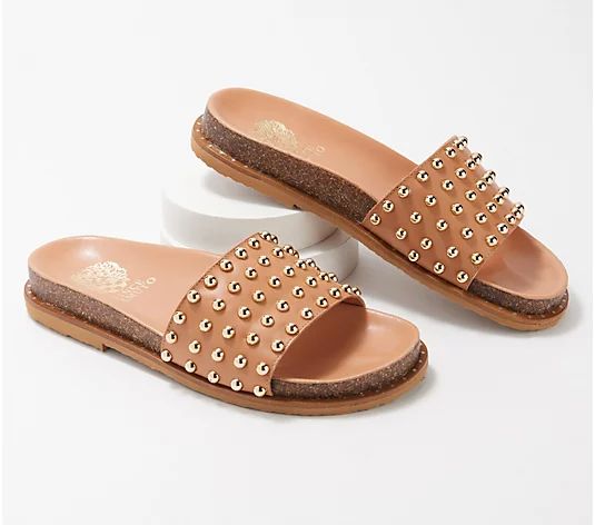 Vince Camuto Leather Studded Slide Sandals - Kortlen | QVC