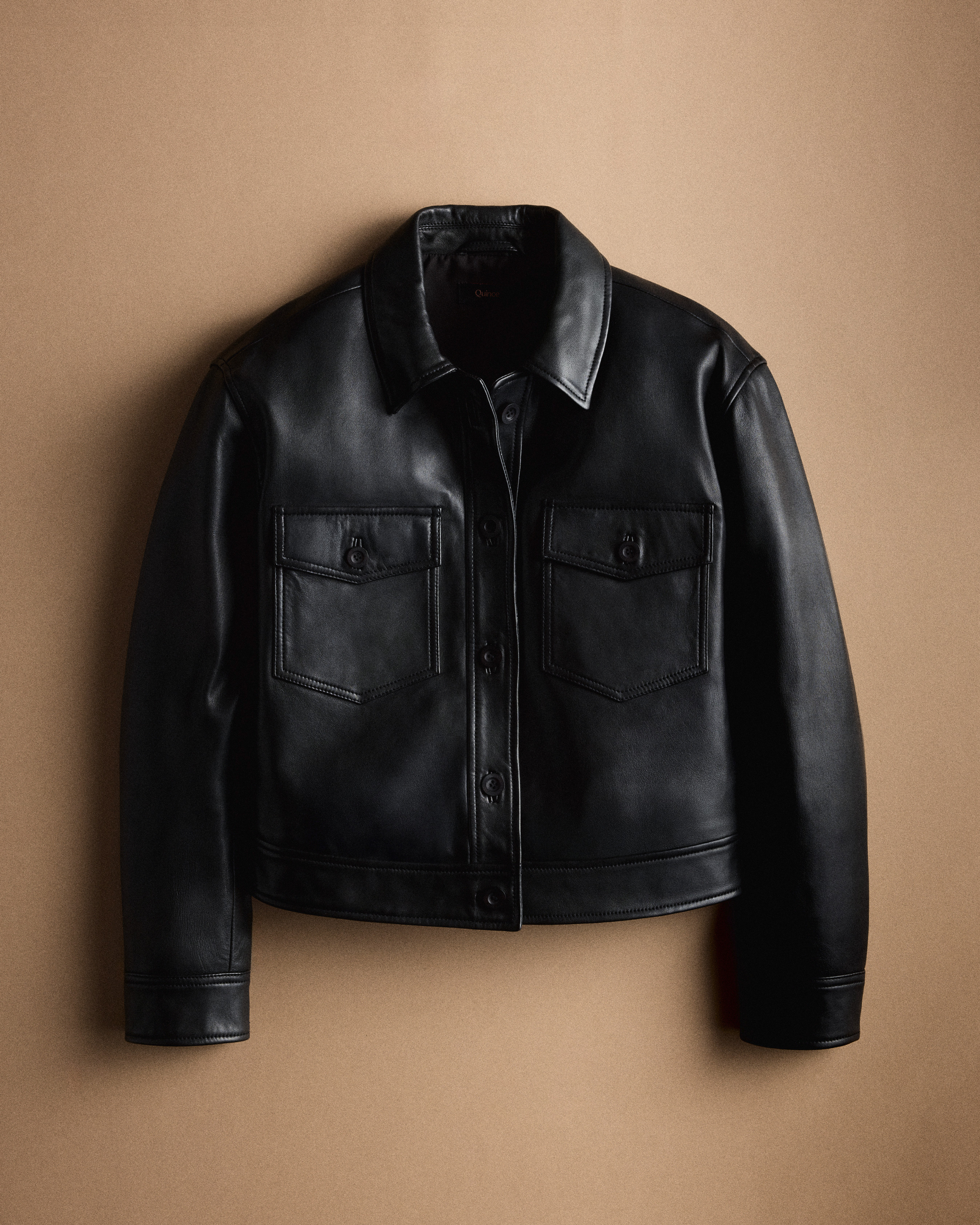 Quince | Women's Cropped Jacket in True Black, Size XL, Leather | Quince