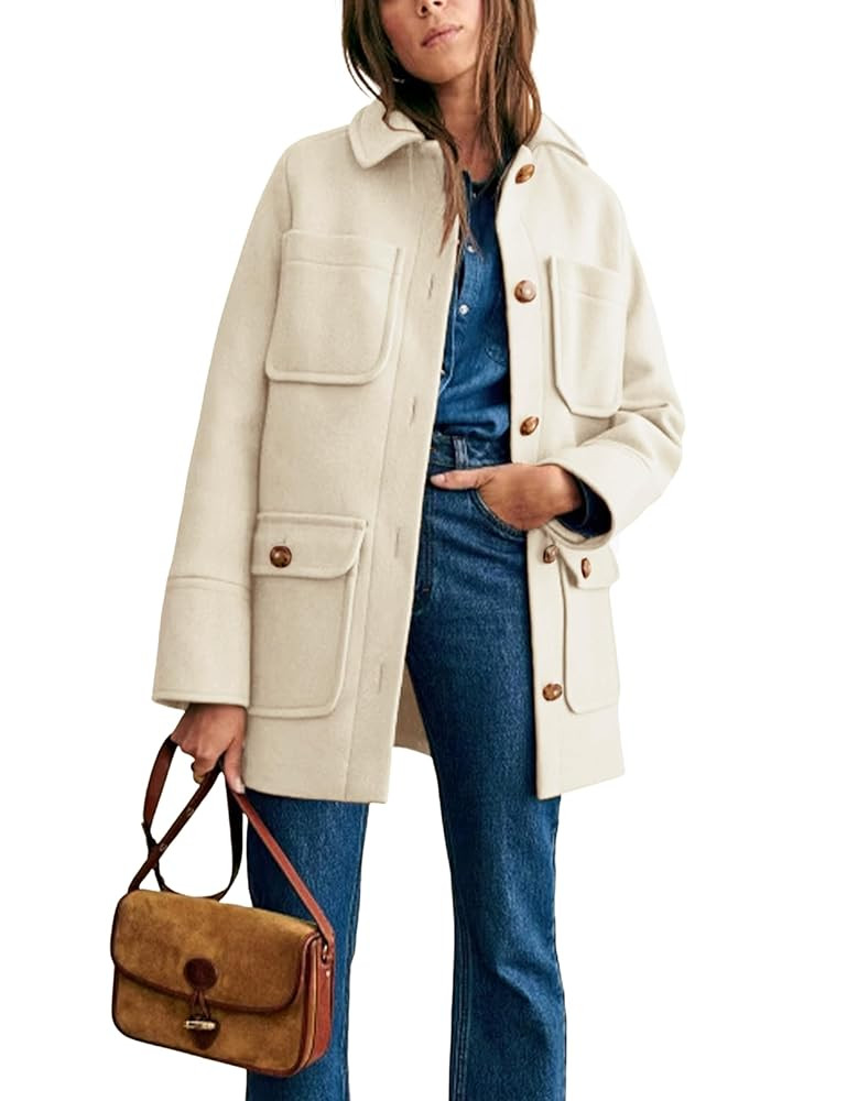 Omoone 2025 Winter Elegant Womens Pea Coat Mid Long Wool Coat Wool Blend Trench Coat with Pockets | Amazon (US)