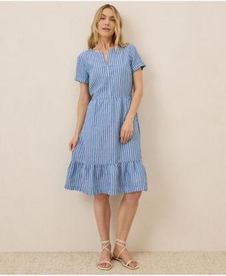 Pact Women's Organic Cotton Canopy Linen Blend Notch Neck Dress - Bondi stripe | Macy's