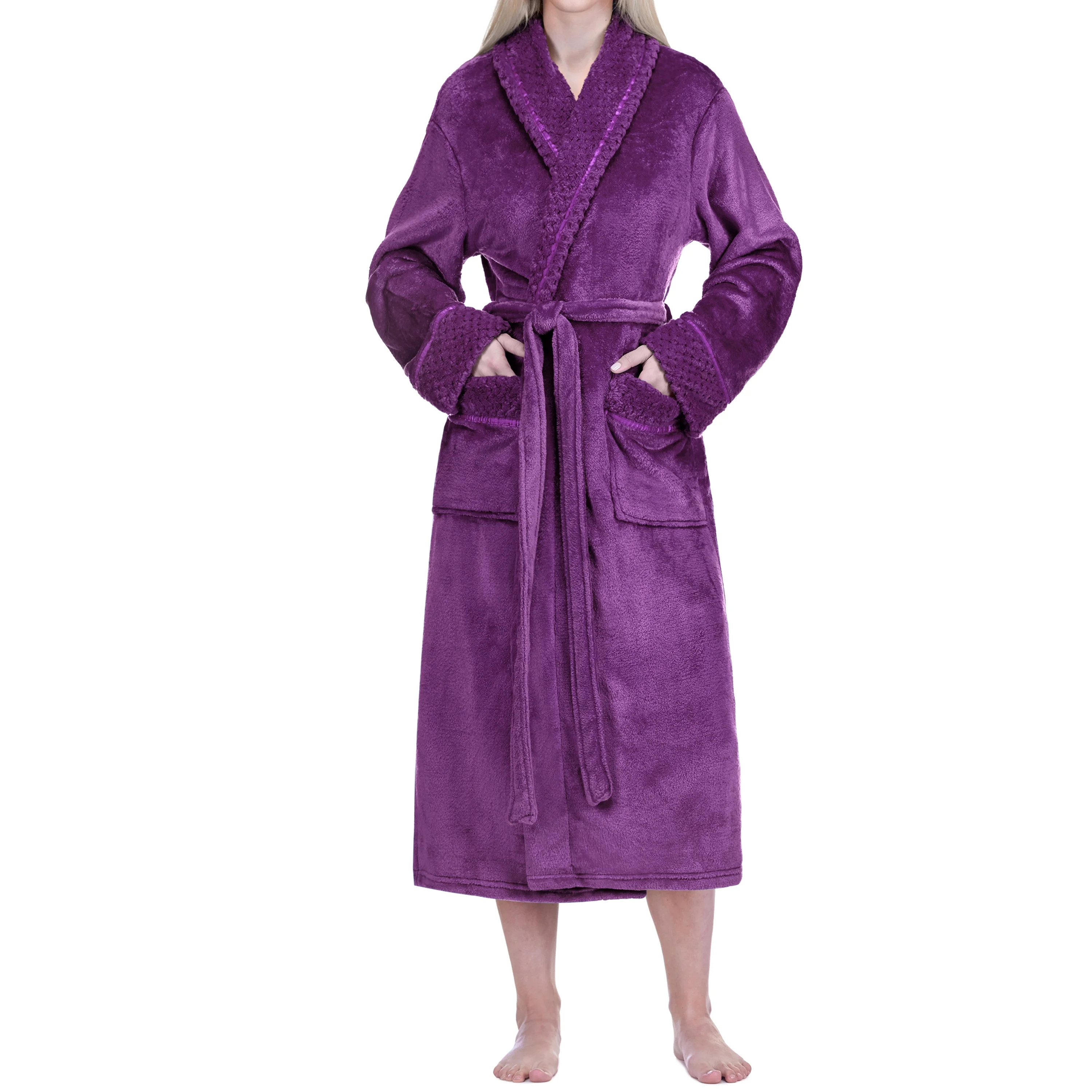 PAVILIA Soft Plush Women Fleece Robe, Purple Cozy Bathrobe, Female Long Spa Robe, Warm Housecoat,... | Walmart (US)