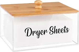 VOTLEVT Acrylic Dryer Sheet Holder with Bamboo Lid,Laundry Dryer Sheet Container and Dispenser fo... | Amazon (US)