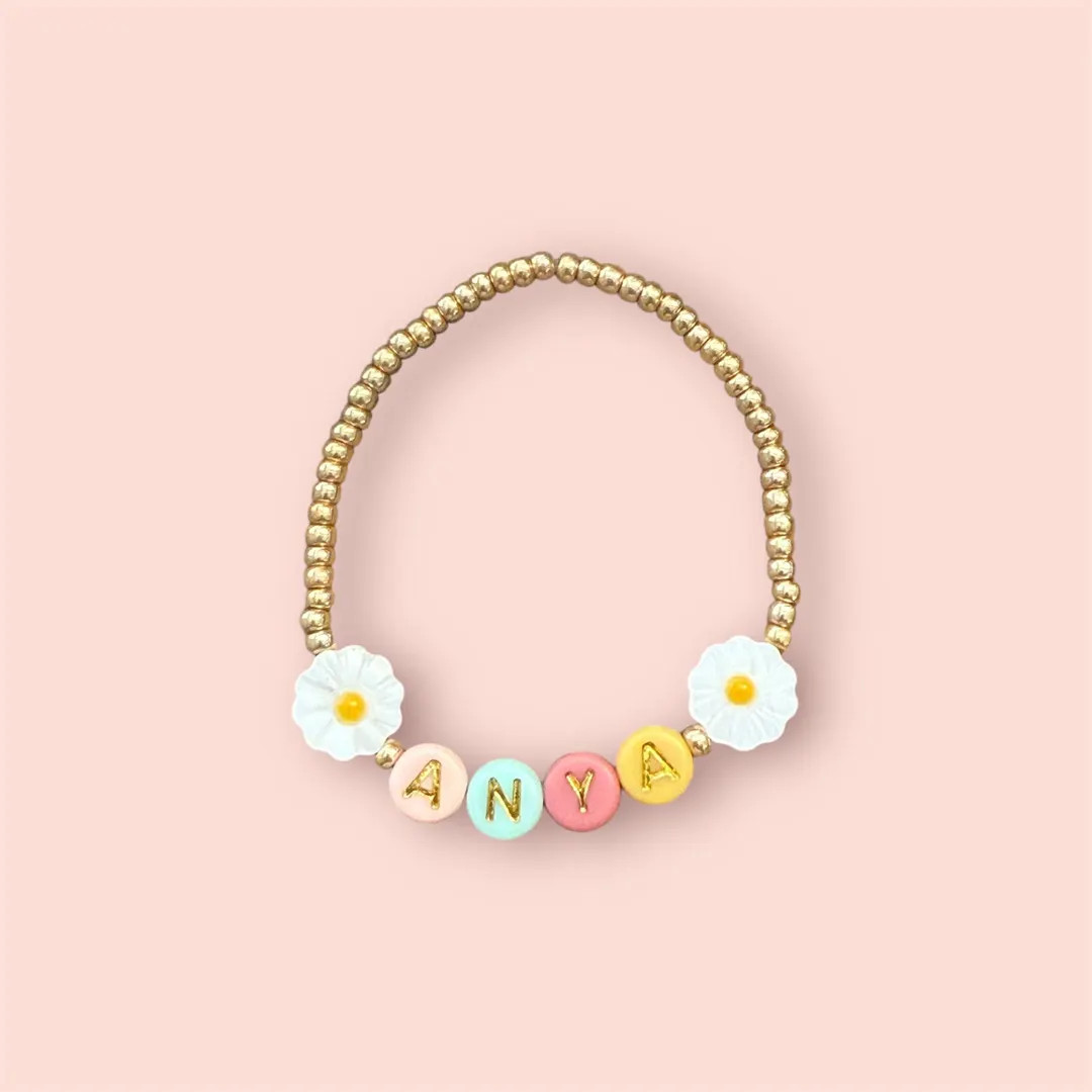 Custom Name Girls Bracelet Boho Daisy Bracelet for Toddler and Girls | Etsy (US)