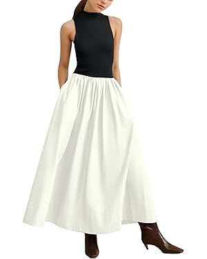 Lauweion Women's Sleeveless Turtleneck Maxi Dress Patchwork Casual Solid Flowy Mock Neck Long Dre... | Amazon (US)