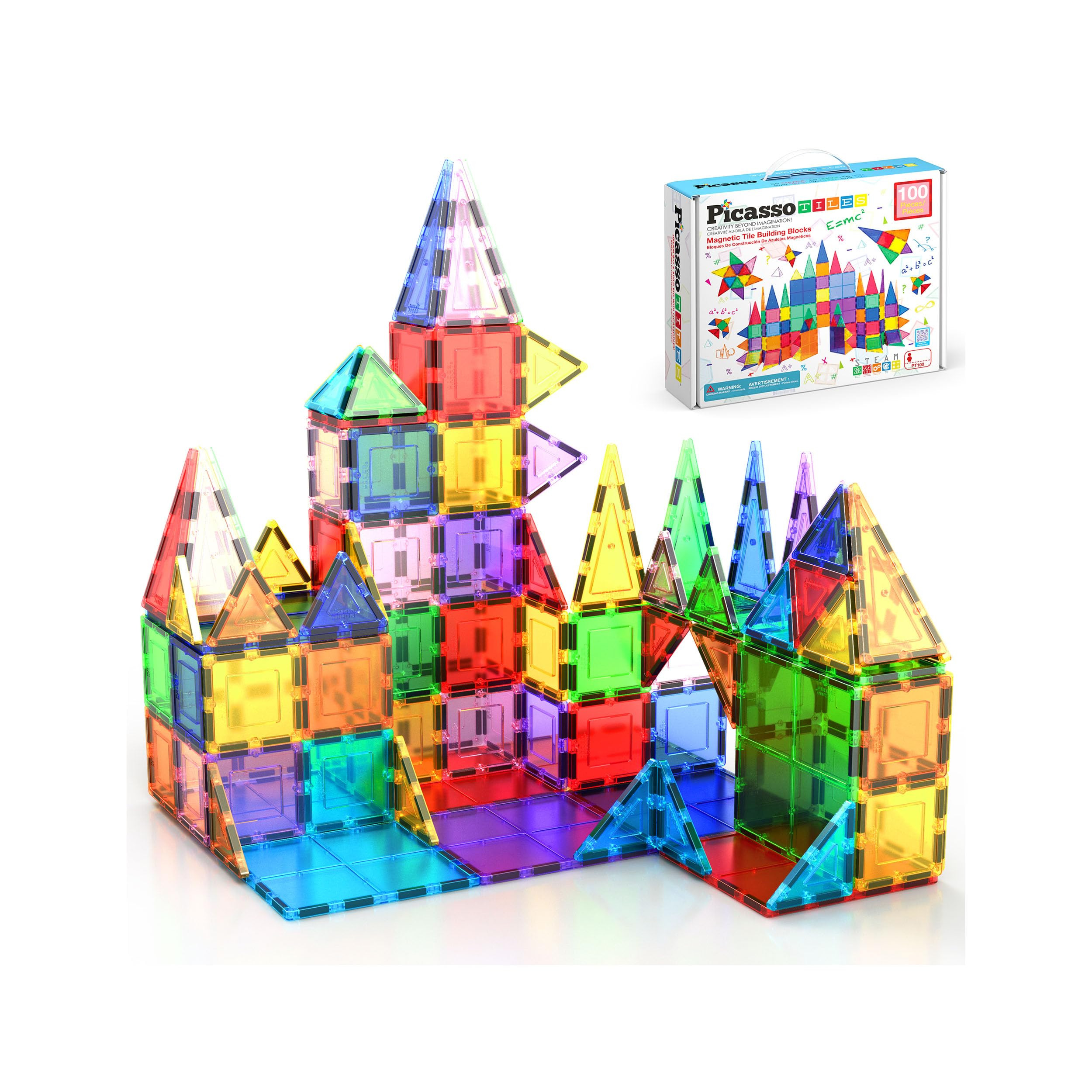 PicassoTiles 100 Piece Set 100pcs Magnet Building Tiles Clear Magnetic 3D Blocks Construction Pla... | Amazon (US)