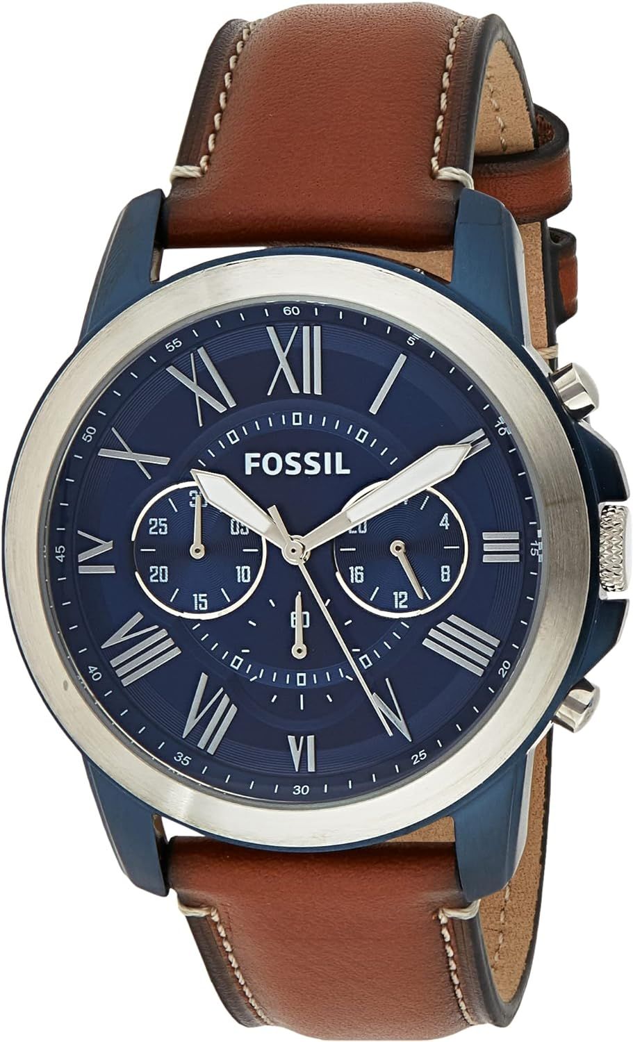Amazon.com: Fossil Men's Grant Quartz Stainless Steel and Leather Chronograph Watch, Color: Silve... | Amazon (US)