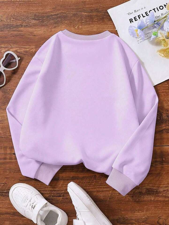 Tween Girl 1pc Fashionable Casual Round Neck Sweatshirt With Slogan Print | SHEIN