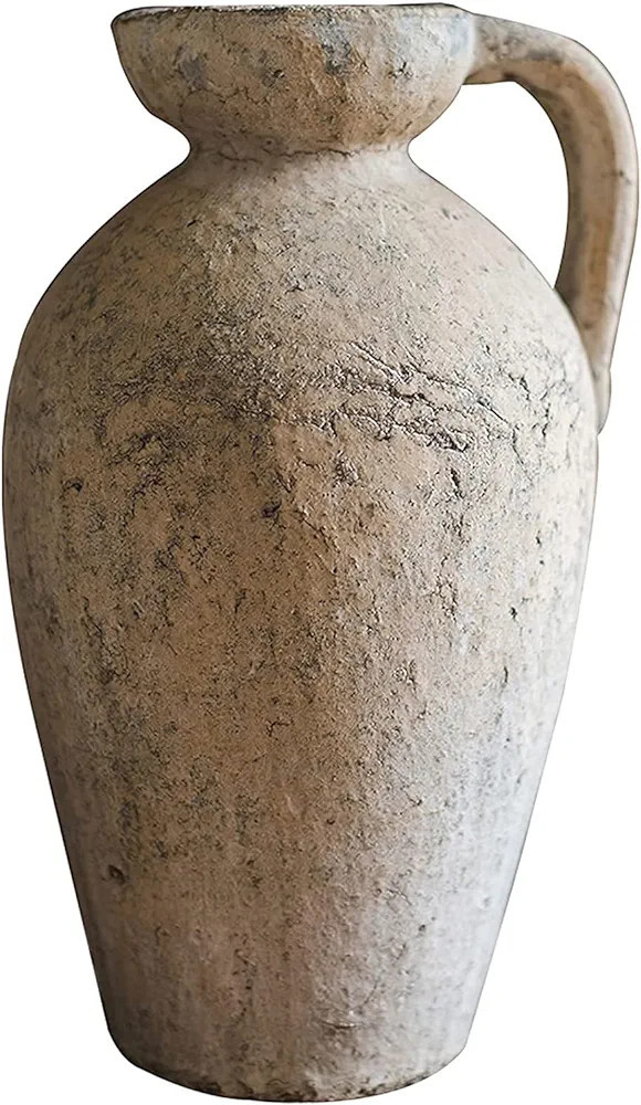 LQSDD Jarrones de barro hechos a mano, con asa, jarrón de cerámica, estilo retro, florero decor... | Amazon (US)