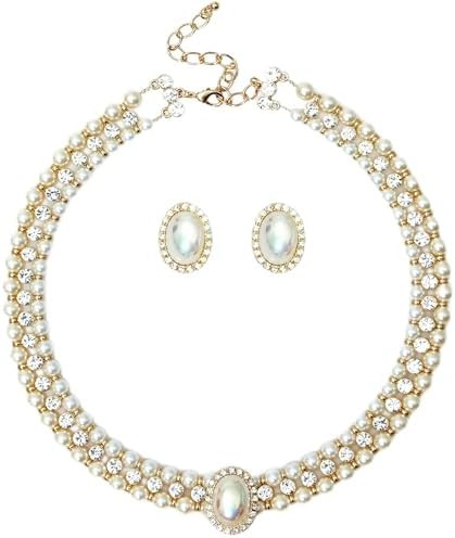 S SUSANN Costume Layered Twisted Gold Pearl Necklace Choker Chunky Glass Statement Pearl Necklace... | Amazon (US)