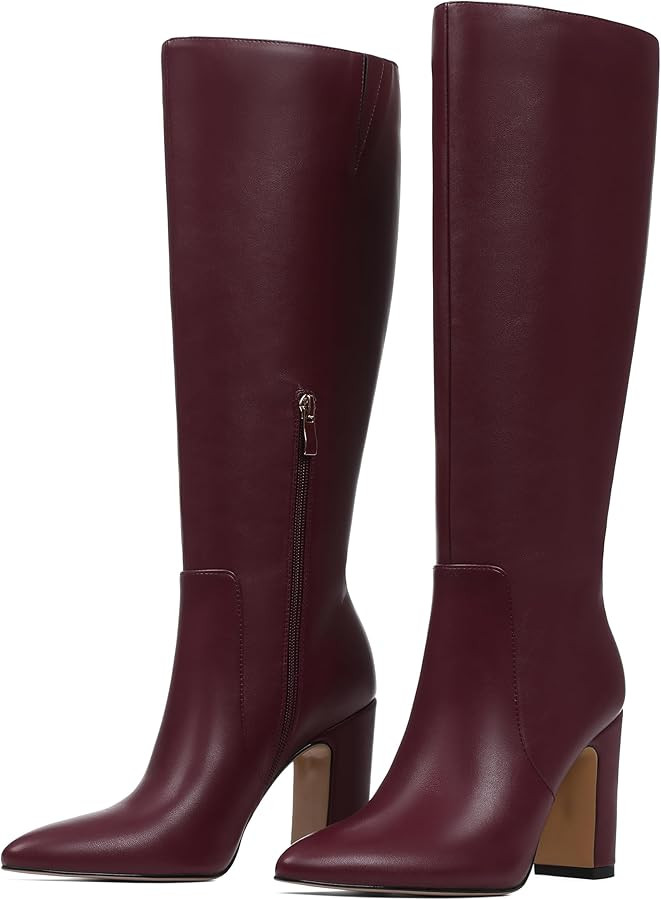 LinnOaks Womens Knee High Boots Round Toe Snake Skin Chunky High Heel Crocodile Slip On Fashion G... | Amazon (US)