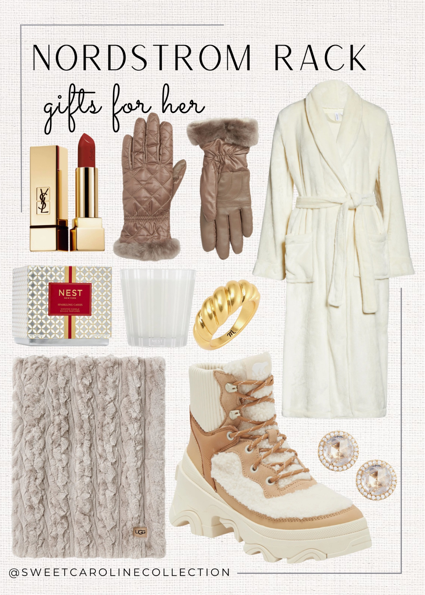 Nordstrom Rack gifts for her 🤎✨

Holiday style, gift guide, gift idea, best seller, Nordstrom rack, sorel, boots, blanket, gloves, robe, lipstick, candle, nest, YSL, Christmas, birthday, gift, bucket hat, diptyque, Burberry, Tory Burch, earrings, swarvoski, Ugg, boots, Gucci, belt, adidas, sambas, flaunt, phone case, saks fith avenue, blanket, home, ring, David yurman, finish line, nordstrom, Marc jacobs, best buy, apple, headphones, baubleBar, new balance, sneakers, urban outfitters, dicks sporting goods, Prada, YSL, Jimmy choo, baccarat, maison Francis kurkdjian paris, perfume, fragrance, Jo Malone, Jimmy Choo, makeup, beauty, lip balm, tarte, Dior beauty, swarvoski, jewelry, ring, earrings, hoops, accessories, bergdorf Goodman, neiman Marcus, Nordstrom, ulta, Sephora, saks fifth Avenue, designer, luxe, home, candle, Mackenzie Childs, platter, kitchen, cake stand, cookie jar, countertop, under 500, under 400, under 300, Under 200, under 100, under 50, sale, style, fashion, decor, sweet Caroline collection 

#LTKHoliday #LTKfindsunder100 #LTKGiftGuide