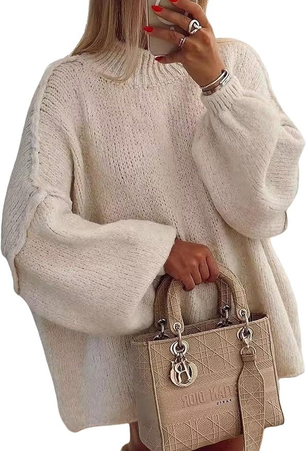 Women’s Oversized Fall Sweater 2025, Chunky Knit Crewneck Long Sleeve Fuzzy Pullover Tops | Amazon (US)