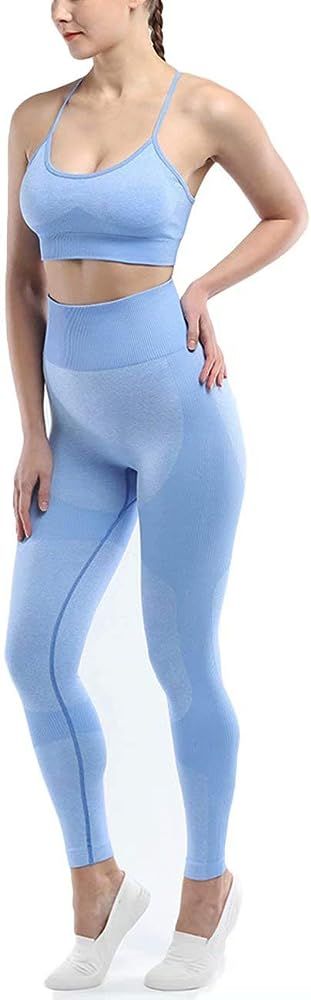 Remelon Women's 2 Piece Sports Outfits Workout Suit Set Yoga Crop Tank Top Bra and High Waist Leg... | Amazon (US)