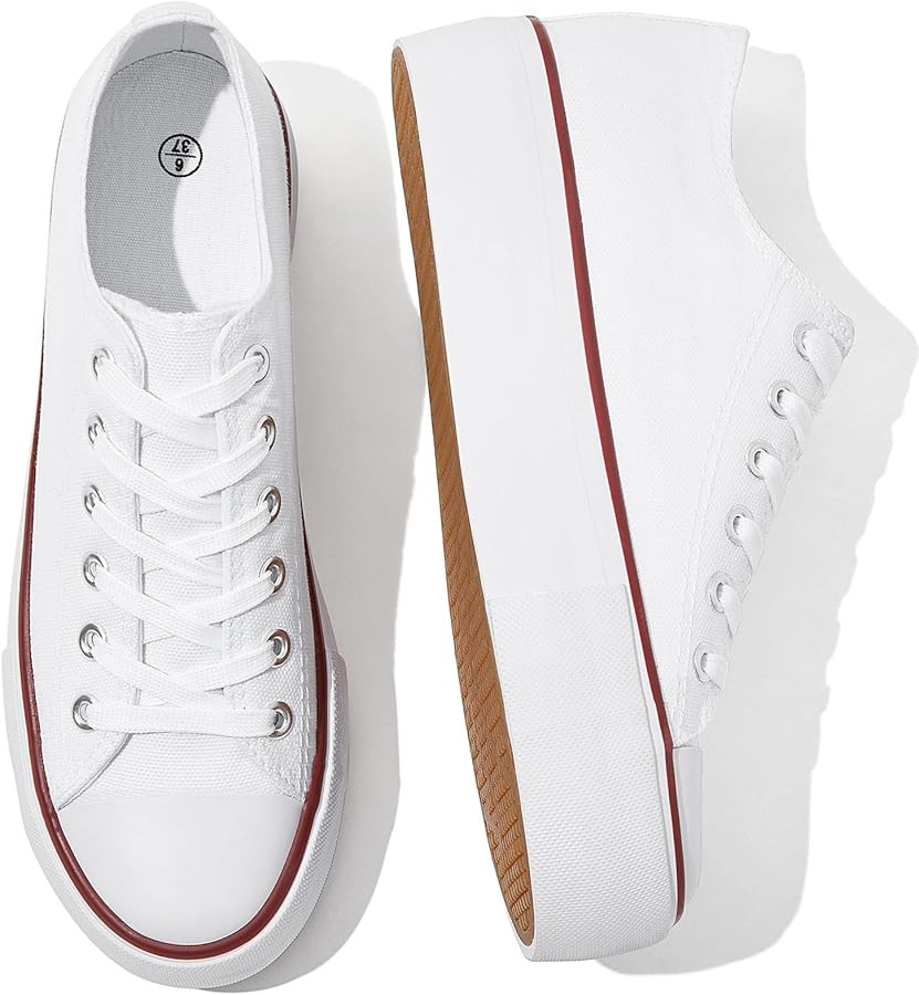Womens White Platform Sneakers Low Top Platform Shoes Lace Up Canvas Shoes for Women | Amazon (US)