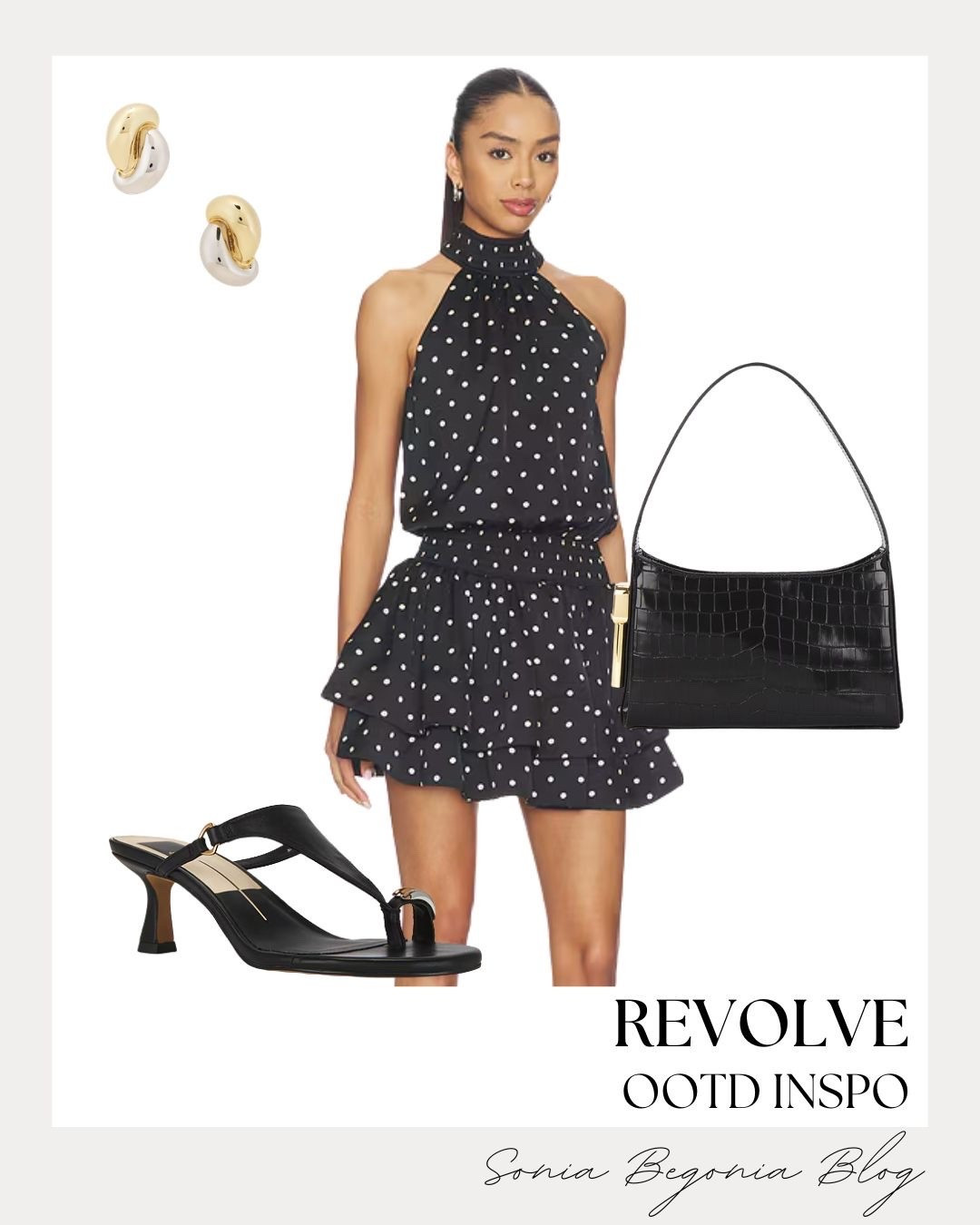 🖤 Polka dots always add the perfect playful touch. I am loving this chic black and white halter mini dress from Revolve, featuring a tiered ruffle skirt that is ideal for a summer date night or brunch with the girls.

👜 Paired it with a croc-embossed black shoulder bag, low-heeled thong mules, and elegant mixed-metal statement earrings.

#RevolveOutfit #PolkaDotDress #SummerStyle #DateNightLook #ChicOOTD #MiniDress #SummerVibes

#LTKootd #LTKSeasonal