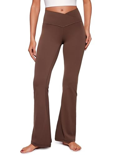 CRZ YOGA Butterluxe Crossover Flare Leggings 31'' - High Waist V Cross Bootcut Bell Bottoms Yoga Pants for Women Coffee Brown Large | Amazon (US)