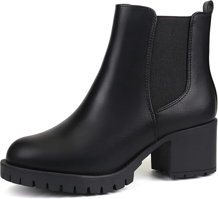 JABASIC Women Chelsea Ankle Boots Low Chunky Heel Platform Elastic Slip-on Booties | Amazon (US)
