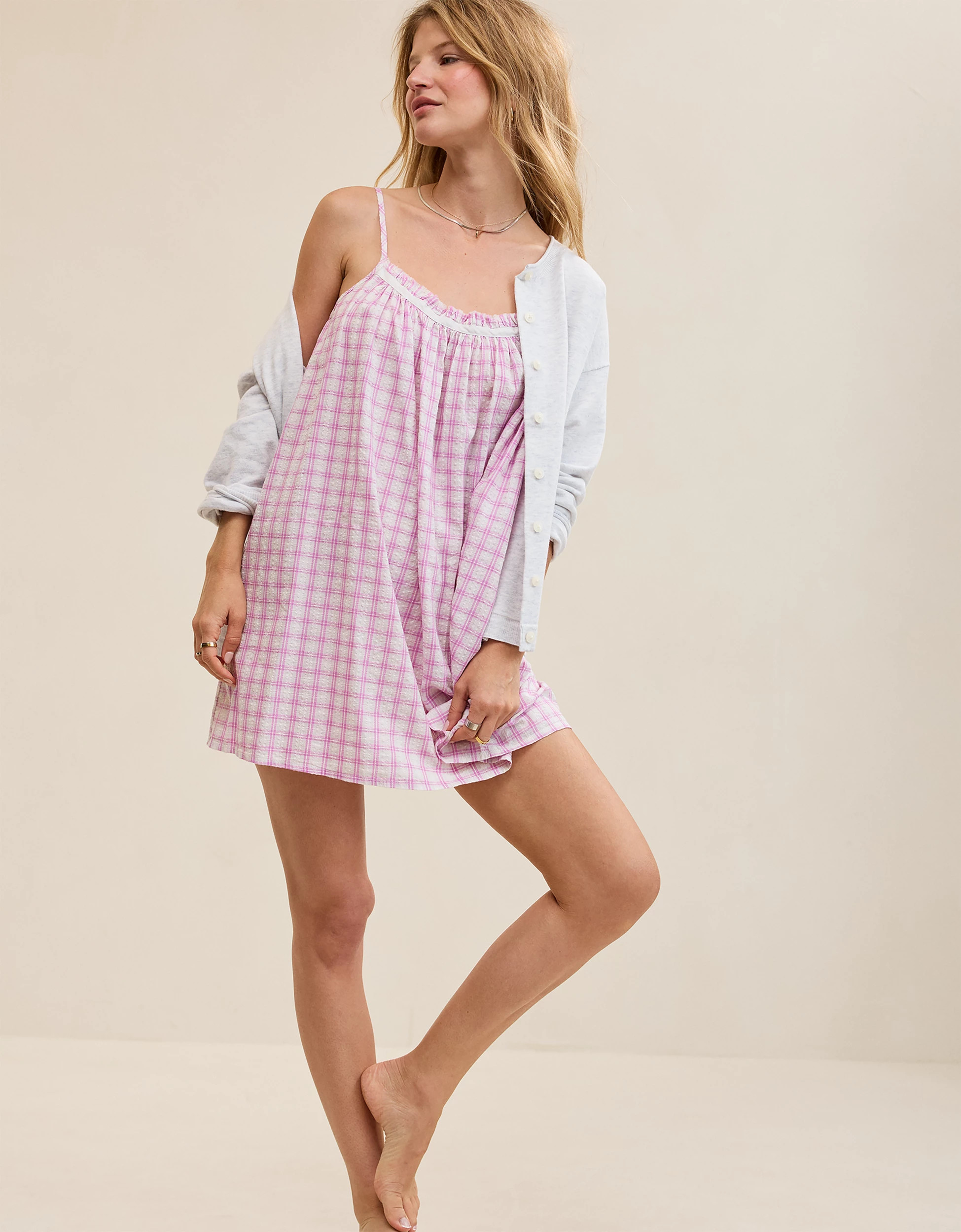 OVERSLEPT by Aerie Seersucker Babydoll Nightie | Aerie
