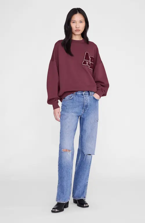 ANINE BING Miles Letterman Sweatshirt in Fig at Nordstrom, Size Medium | Nordstrom