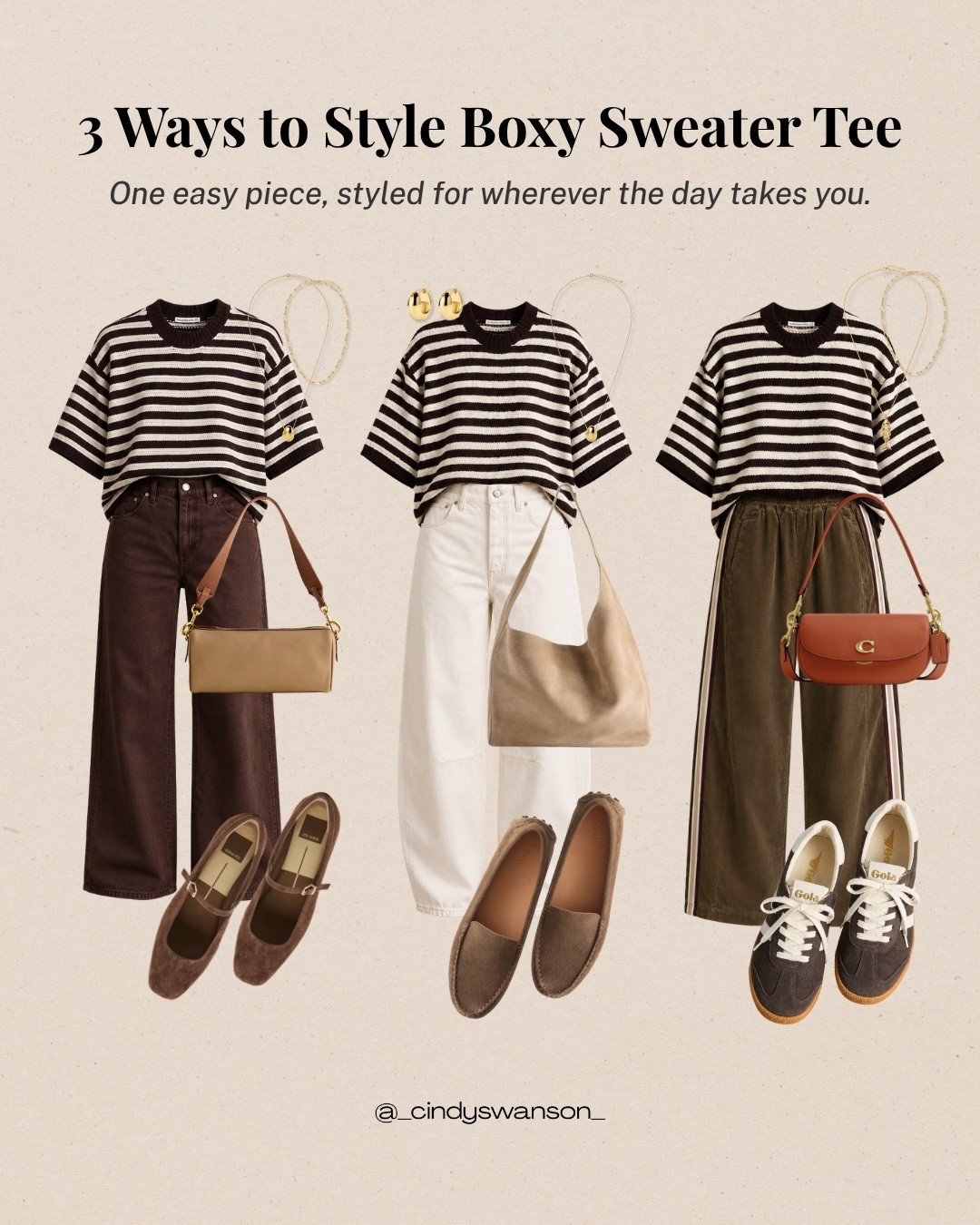 This striped boxy sweater tee is such an easy wardrobe staple, and I love how differently it works with each pair of pants. Dress it up with cream trousers and loafers, keep it casual with sneakers, or add dark denim and flats for an easy polished look.

💡 LTK MADE EASY
❤️ Heart = Support my posts!
🔖 Save = Get sale & restock alerts
📋 Lists = Keep favorites organized
📲 Share = Send lists and products to a friend. Hello, Christmas List!
💬 Comment = Ask me anything about what I’m wearing.:-)

#LTKootd #LTKOver40 #LTKTravel
