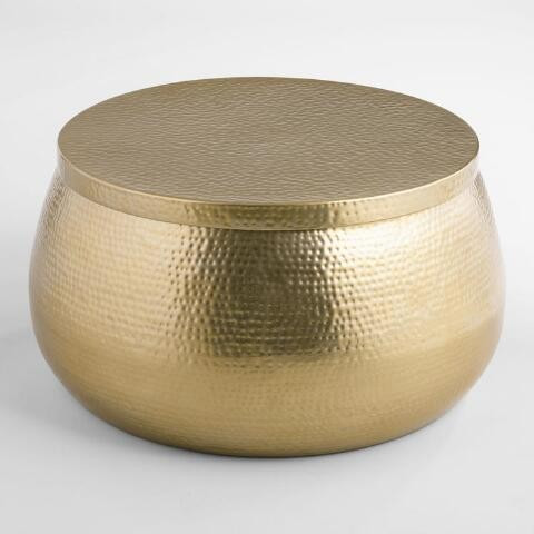 Round Gold Hammered Metal Cala Storage Coffee Table | World Market