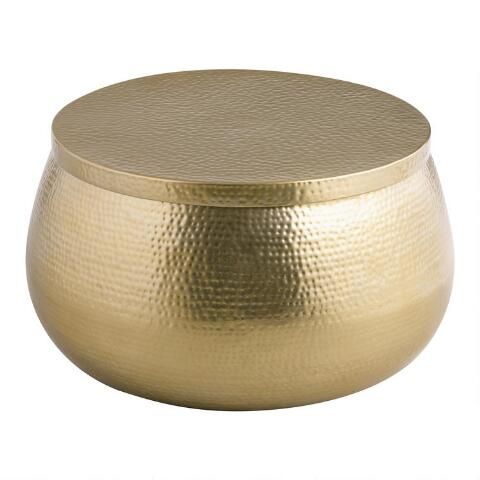 Cala Round Gold Hammered Metal Storage Coffee Table | World Market