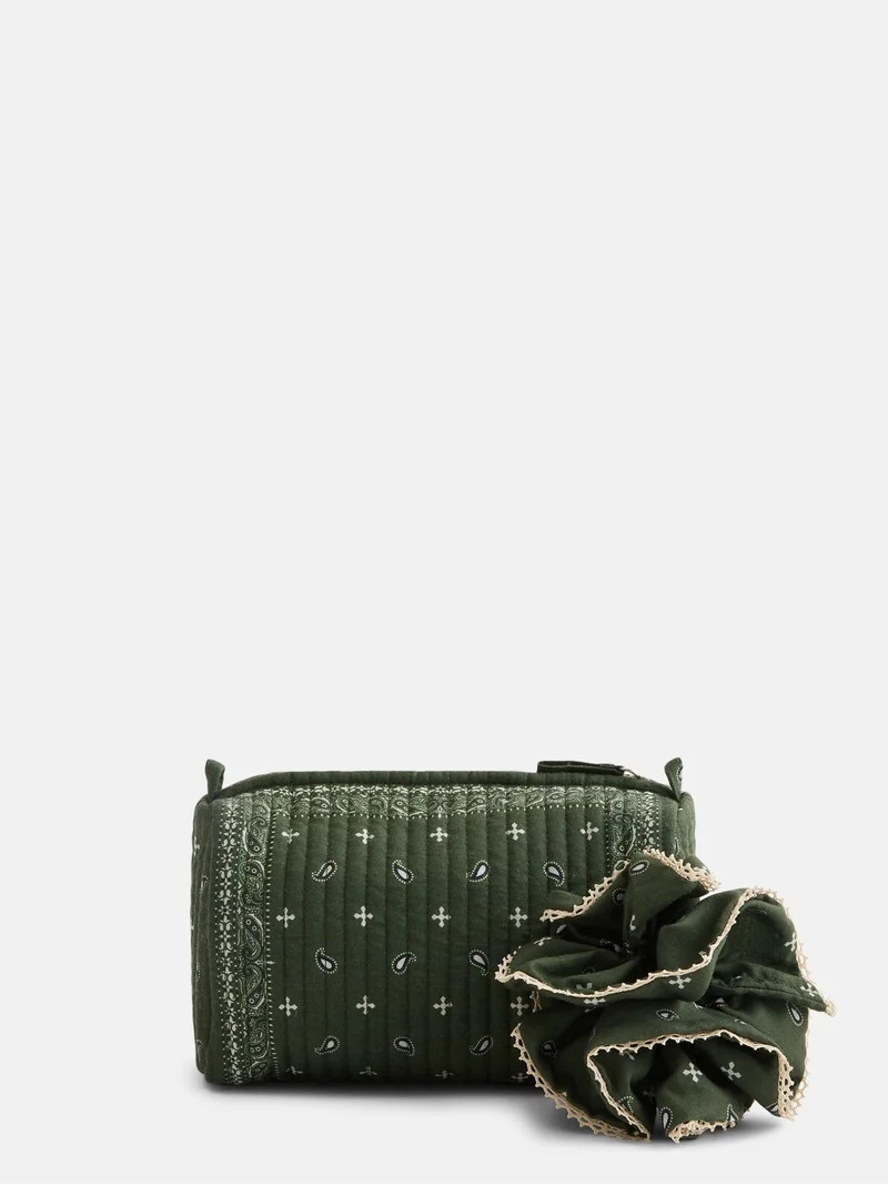 No Boundaries Quilted Pouch with Hair Scrunchie Set, 2-Piece, Women's, Olive Bandana | Walmart (US)